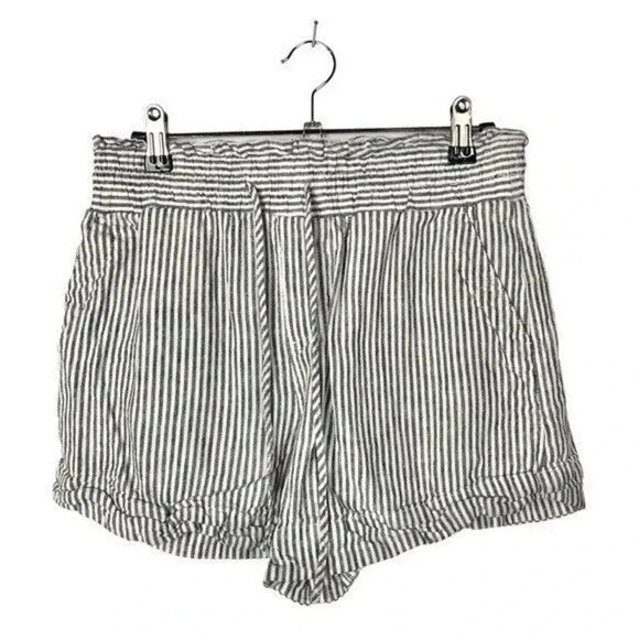 A New Day Gray & White Stripe Linen Pull On Shorts S - Picture 1 of 3